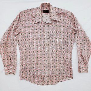VTG Traditionals BY CAMPUS Dress Shirt Pink Leaf Design USA Size Medium